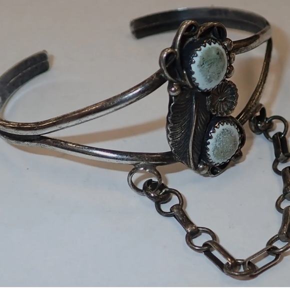 Vintage Signed Native American Navajo Sterling Silver and Larimer Cuff Bracelet - Picture 3 of 5